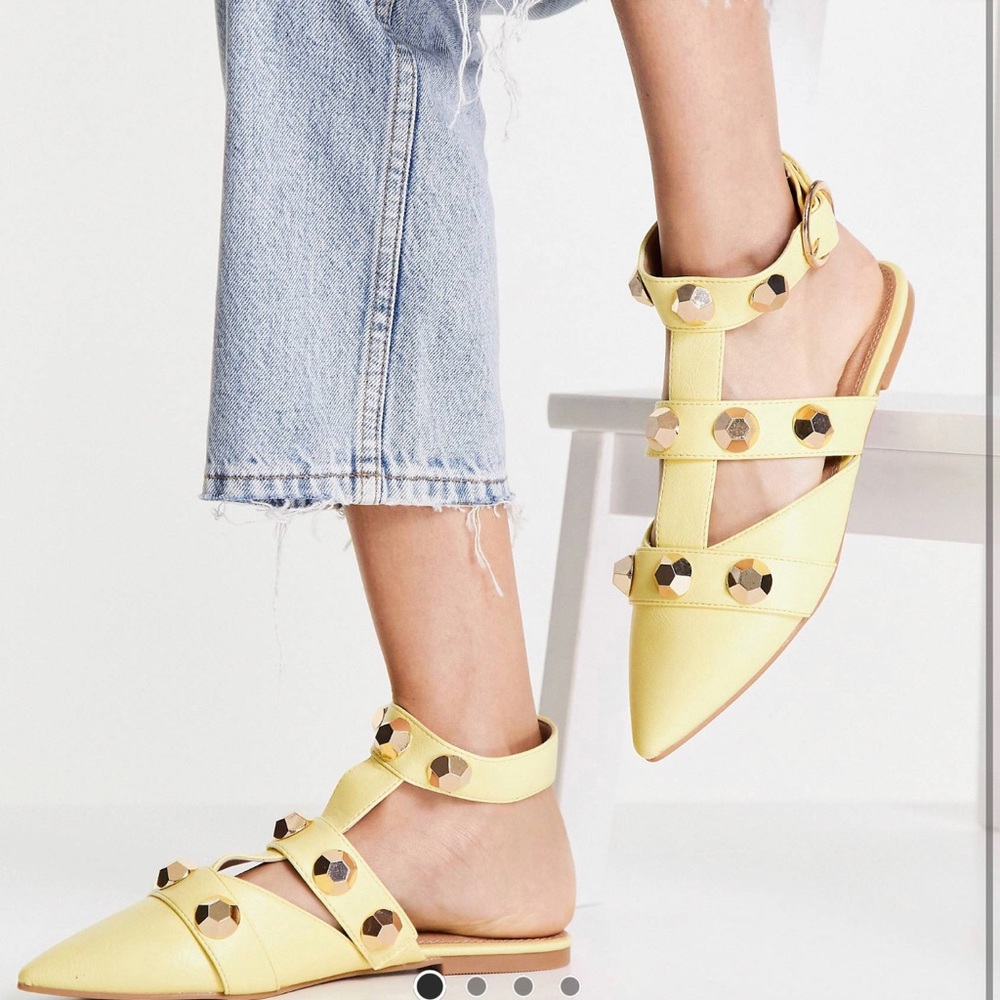 ASOS DESIGN wide fit Lorina Studded ballet flats in Lemon